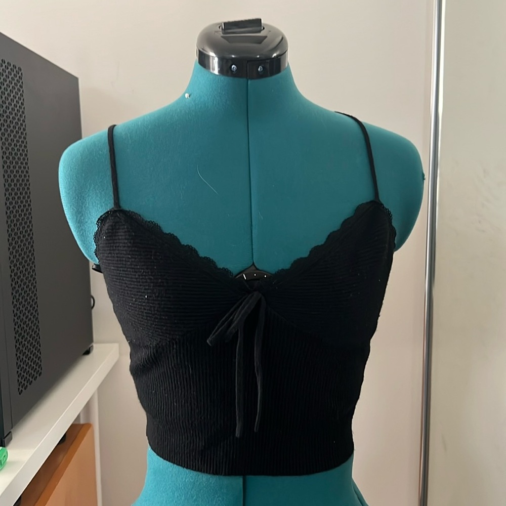 Black LA Hearts Lace Trim Tank Top